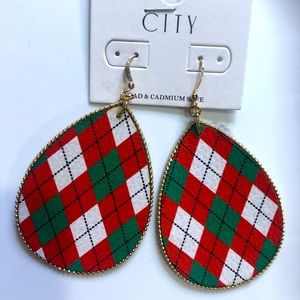 Red,green, white earrings with gold lining NWT